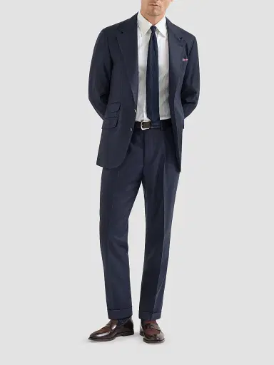 Brunello Cucinelli Men's Virgin Wool Flannel Trousers with Pleats - Blue - Size 48 | Thumbnail 2