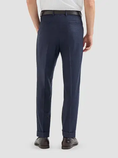 Brunello Cucinelli Men's Virgin Wool Flannel Trousers with Pleats - Blue - Size 48 | Thumbnail 4
