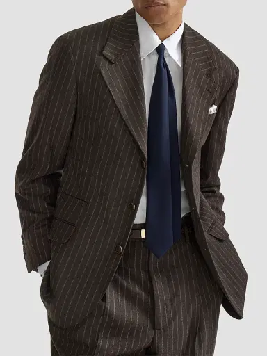 Brunello Cucinelli Men's Virgin Wool and Cashmere Chalk Stripe Flannel Tailor Blazer - Brown - Size 44 | Thumbnail 4 Brunello Cucinelli Men's Virgin Wool and Cashmere Chalk Stripe Flannel Tailor Blazer - Brown - Size 44 | Thumbnail 4