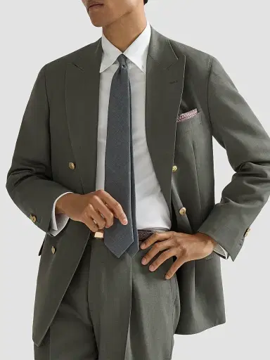 Brunello Cucinelli Men's Virgin Wool Canvas One-and-a-Half Breasted Deconstructed Blazer - Forest Green - Size 48 | Thumbnail 5 Brunello Cucinelli Men's Virgin Wool Canvas One-and-a-Half Breasted Deconstructed Blazer - Forest Green - Size 48 | Thumbnail 5