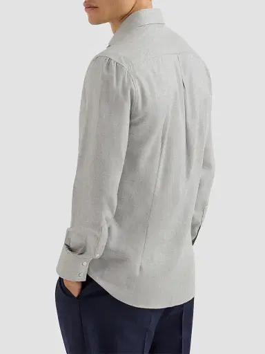 Brunello Cucinelli Men's Stretch Cotton Chevron Flannel Shirt with Spread Collar - Grey | Thumbnail 3