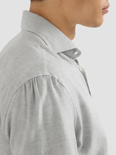Brunello Cucinelli Men's Stretch Cotton Chevron Flannel Shirt with Spread Collar - Grey | Thumbnail 5