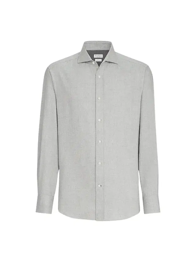 Brunello Cucinelli Men's Stretch Cotton Chevron Flannel Shirt with Spread Collar - Grey