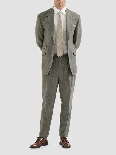 Brunello Cucinelli Men's Virgin Wool Flannel Trousers with Double Pleats - Military - Size 44 | Thumbnail 2