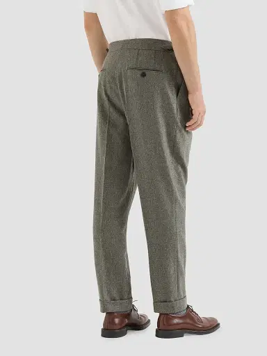 Brunello Cucinelli Men's Virgin Wool Flannel Trousers with Double Pleats - Military - Size 44 | Thumbnail 5