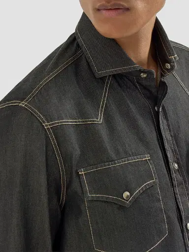 Brunello Cucinelli Men's Lightweight Denim Western Shirt - Dark Grey - Size Medium | Thumbnail 6 Brunello Cucinelli Men's Lightweight Denim Western Shirt - Dark Grey - Size Medium | Thumbnail 6