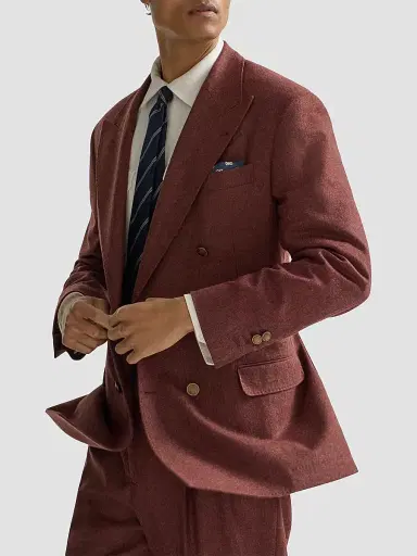 Brunello Cucinelli Men's Virgin Wool and Cashmere Flannel Cavallo Tailor Blazer - Lava | Thumbnail 5