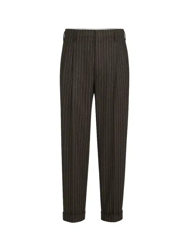 Brunello Cucinelli Men's Virgin Wool and Cashmere Chalk Stripe Trousers with Double Pleats - Brown