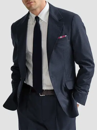 Brunello Cucinelli Men's Virgin Wool Flannel Deconstructed Cavallo Blazer - Blue | Thumbnail 3 Brunello Cucinelli Men's Virgin Wool Flannel Deconstructed Cavallo Blazer - Blue | Thumbnail 3