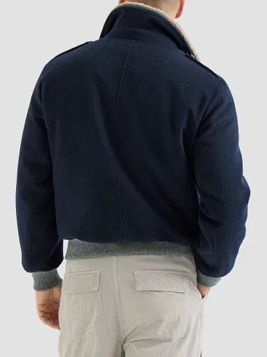 Brunello Cucinelli Men's Bonded Cashmere Beaver Cloth Bomber Jacket - Blue - Size 48 | Thumbnail 5
