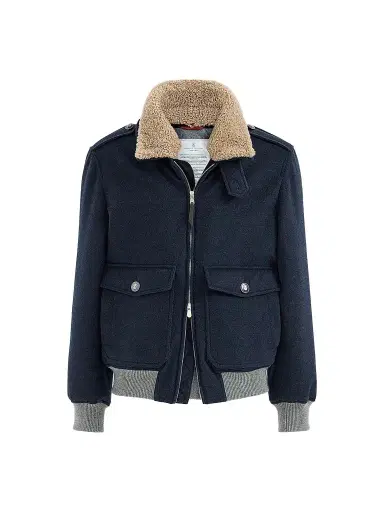 Brunello Cucinelli Men's Bonded Cashmere Beaver Cloth Bomber Jacket - Blue - Size 48 | Thumbnail 1