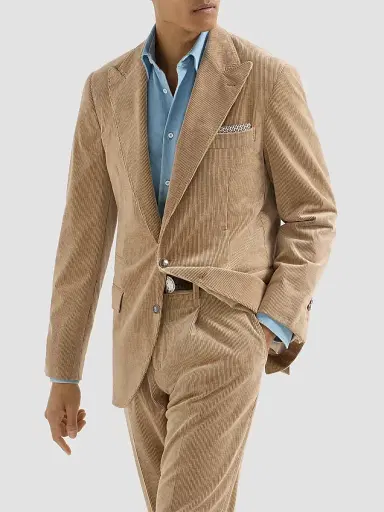 Brunello Cucinelli Men's Comfort Cotton and Cashmere Corduroy Deconstructed Blazer - Camel | Thumbnail 2