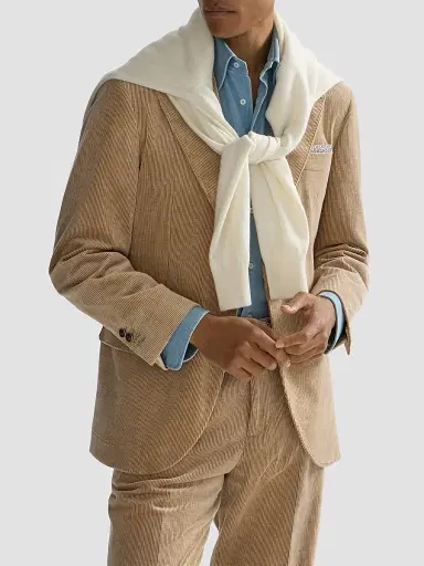 Brunello Cucinelli Men's Comfort Cotton and Cashmere Corduroy Deconstructed Blazer - Camel | Thumbnail 4