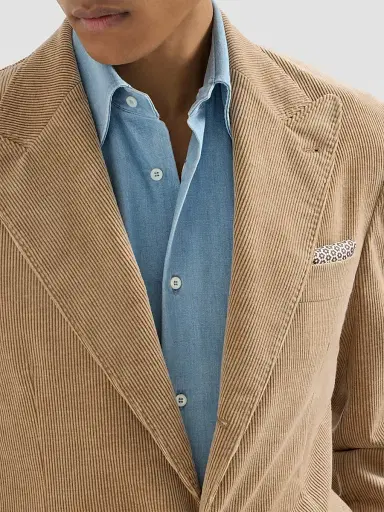 Brunello Cucinelli Men's Comfort Cotton and Cashmere Corduroy Deconstructed Blazer - Camel | Thumbnail 5