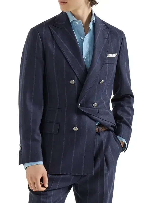 Brunello Cucinelli Men's Multistrip Twill One-and-a-Half Breasted Deconstructed Blazer - Navy Blue