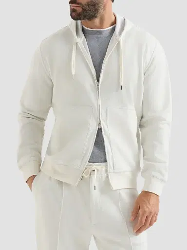 Brunello Cucinelli Men's Cashmere and Cotton French Terry Double Cloth Hooded Sweatshirt - Off White - Size XXXXL | Thumbnail 2