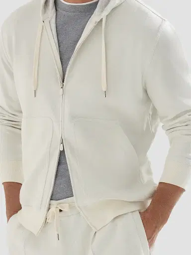 Brunello Cucinelli Men's Cashmere and Cotton French Terry Double Cloth Hooded Sweatshirt - Off White - Size XXXXL | Thumbnail 4