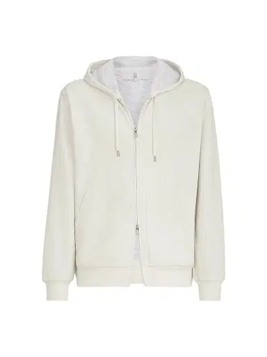 Brunello Cucinelli Men's Cashmere and Cotton French Terry Double Cloth Hooded Sweatshirt - Off White - Size XXXXL | Thumbnail 1