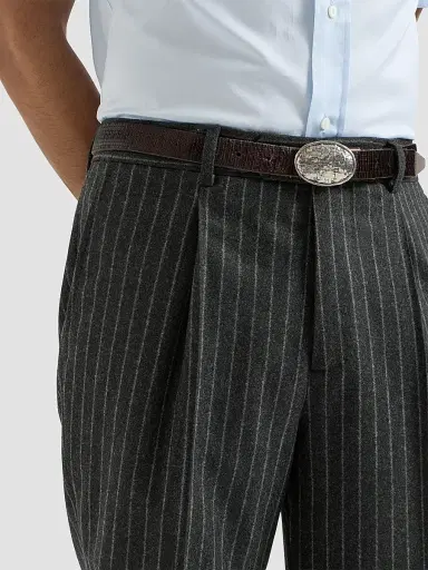 Brunello Cucinelli Men's Virgin Wool and Cashmere Chalk Stripe Flannel Trousers - Anthracite - Size 46 | Thumbnail 6 Brunello Cucinelli Men's Virgin Wool and Cashmere Chalk Stripe Flannel Trousers - Anthracite - Size 46 | Thumbnail 6