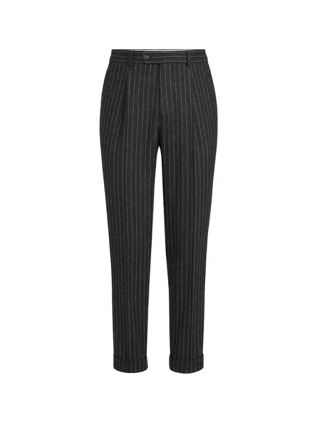Brunello Cucinelli Men's Virgin Wool and Cashmere Chalk Stripe Flannel Trousers - Anthracite