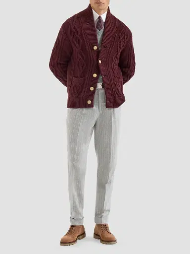 Brunello Cucinelli Men's Virgin Wool and Cashmere Chalk Stripe Flannel Trousers - Light Grey - Size 46 | Thumbnail 2 Brunello Cucinelli Men's Virgin Wool and Cashmere Chalk Stripe Flannel Trousers - Light Grey - Size 46 | Thumbnail 2