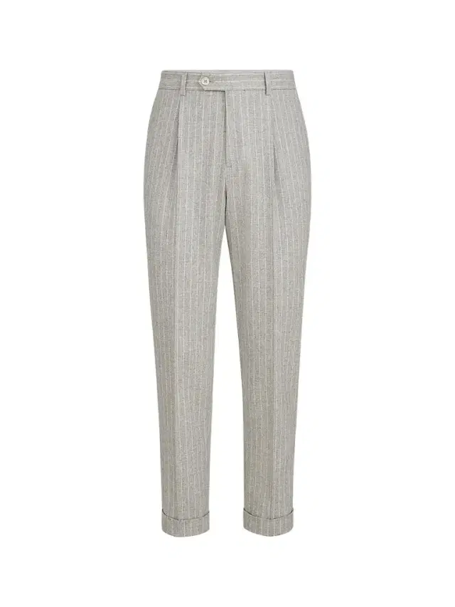 Brunello Cucinelli Men's Virgin Wool and Cashmere Chalk Stripe Flannel Trousers - Light Grey
