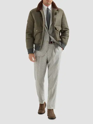 Brunello Cucinelli Men's Silk and Cashmere Cavalry Tweed Deconstructed Blazer - Lignite Grey - Size 46 | Thumbnail 2