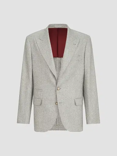Brunello Cucinelli Men's Silk and Cashmere Cavalry Tweed Deconstructed Blazer - Lignite Grey - Size 46 | Thumbnail 3