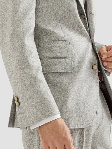 Brunello Cucinelli Men's Silk and Cashmere Cavalry Tweed Deconstructed Blazer - Lignite Grey - Size 46 | Thumbnail 5