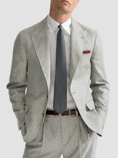 Brunello Cucinelli Men's Silk and Cashmere Cavalry Tweed Deconstructed Blazer - Lignite Grey - Size 46 | Thumbnail 6