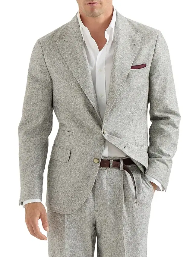 Brunello Cucinelli Men's Silk and Cashmere Cavalry Tweed Deconstructed Blazer - Lignite Grey