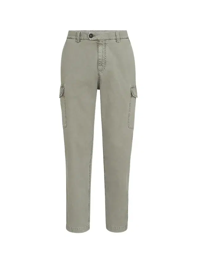 Brunello Cucinelli Men's Peached Cotton Gabardine Trousers with Cargo Pockets - Military