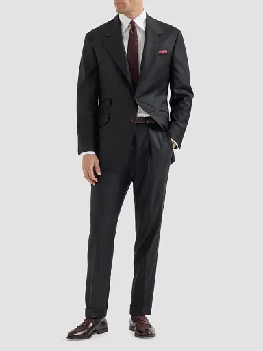 Brunello Cucinelli Men's Super 150s Virgin Wool Four Season Batavia Trousers - Black | Thumbnail 2