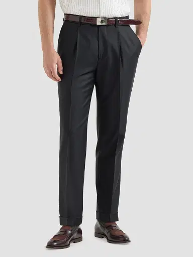 Brunello Cucinelli Men's Super 150s Virgin Wool Four Season Batavia Trousers - Black | Thumbnail 3