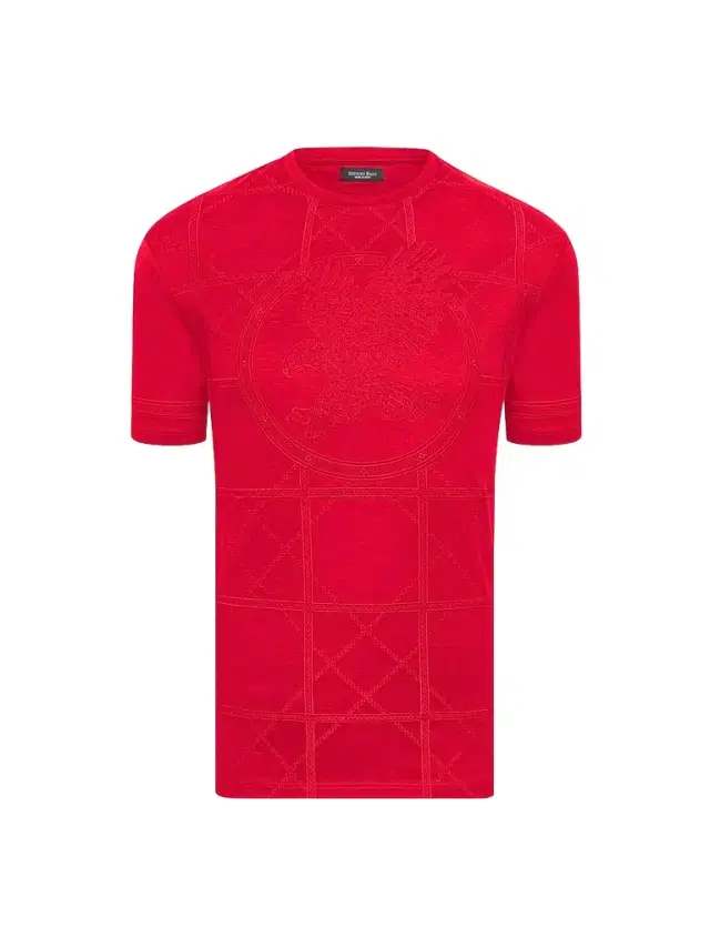 Men's Embroidered Cotton T-Shirt - Red - Size XXXXL