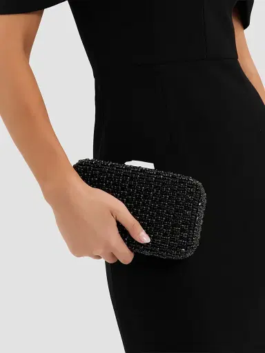 Rebecca Vallance Women's Embellished Satin Clutch - Black | Thumbnail 2
