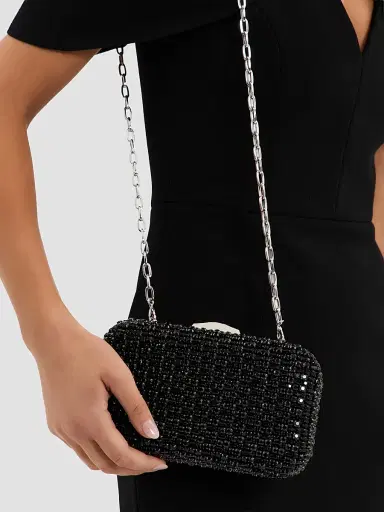 Rebecca Vallance Women's Embellished Satin Clutch - Black | Thumbnail 4