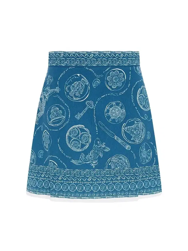 ALÉMAIS Women's Lucky Printed Linen Mini Skirt - Blue