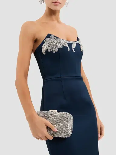 Rebecca Vallance Women's Embellished Satin Clutch - Silver | Thumbnail 2