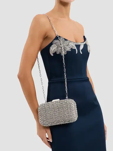 Rebecca Vallance Women's Embellished Satin Clutch - Silver | Thumbnail 3