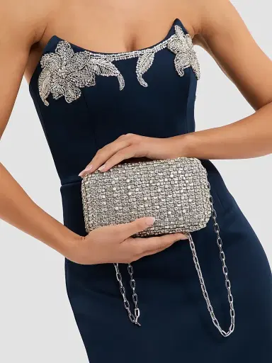 Rebecca Vallance Women's Embellished Satin Clutch - Silver | Thumbnail 4