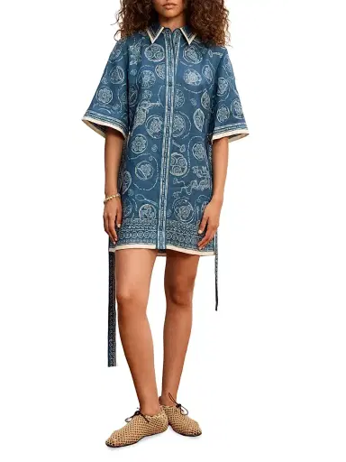 ALÉMAIS Women's Lucky Printed Linen Mini Dress - Blue | Thumbnail 2 ALÉMAIS Women's Lucky Printed Linen Mini Dress - Blue | Thumbnail 2