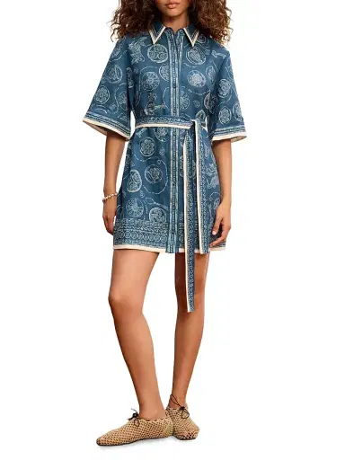 ALÉMAIS Women's Lucky Printed Linen Mini Dress - Blue | Thumbnail 3 ALÉMAIS Women's Lucky Printed Linen Mini Dress - Blue | Thumbnail 3