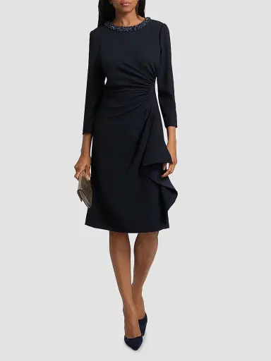 Teri Jon by Rickie Freeman Women's Sequinned Crepe Sheath Knee-Length Dress - Navy | Thumbnail 2