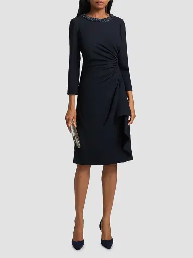 Teri Jon by Rickie Freeman Women's Sequinned Crepe Sheath Knee-Length Dress - Navy | Thumbnail 3