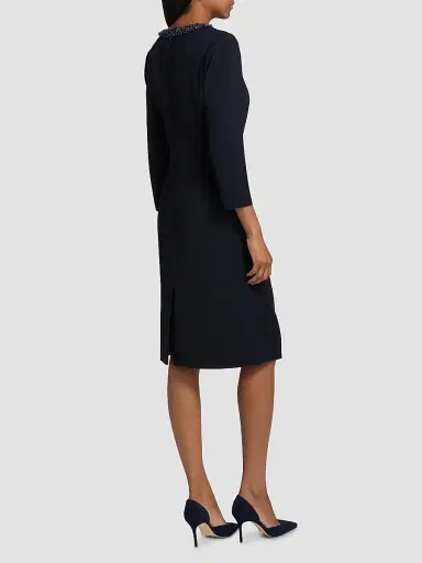 Teri Jon by Rickie Freeman Women's Sequinned Crepe Sheath Knee-Length Dress - Navy | Thumbnail 5