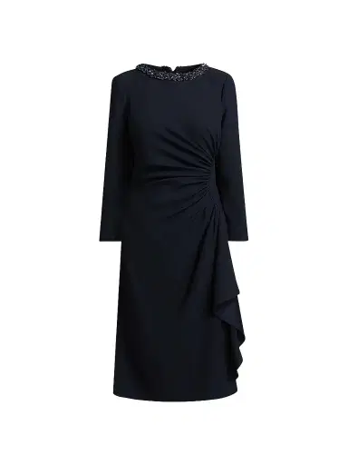 Teri Jon by Rickie Freeman Women's Sequinned Crepe Sheath Knee-Length Dress - Navy | Thumbnail 1