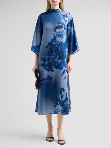 Teri Jon by Rickie Freeman Women's Floral Twill Midi Dress - Slate Multi - Size 18 | Thumbnail 2