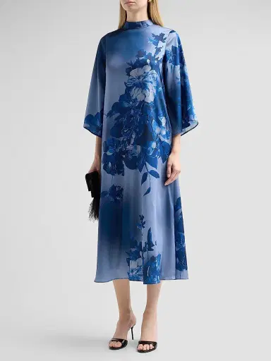 Teri Jon by Rickie Freeman Women's Floral Twill Midi Dress - Slate Multi - Size 18 | Thumbnail 4