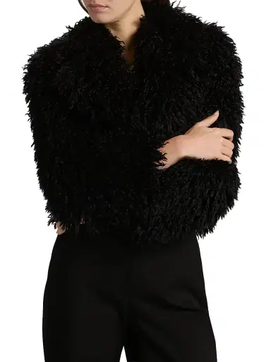 L'Agence Women's Aura Faux-Fur Cropped Coat - Black - Size 14 | Thumbnail 3